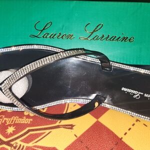 Lauren Lorraine Silver and Black Rhinestone Sandals